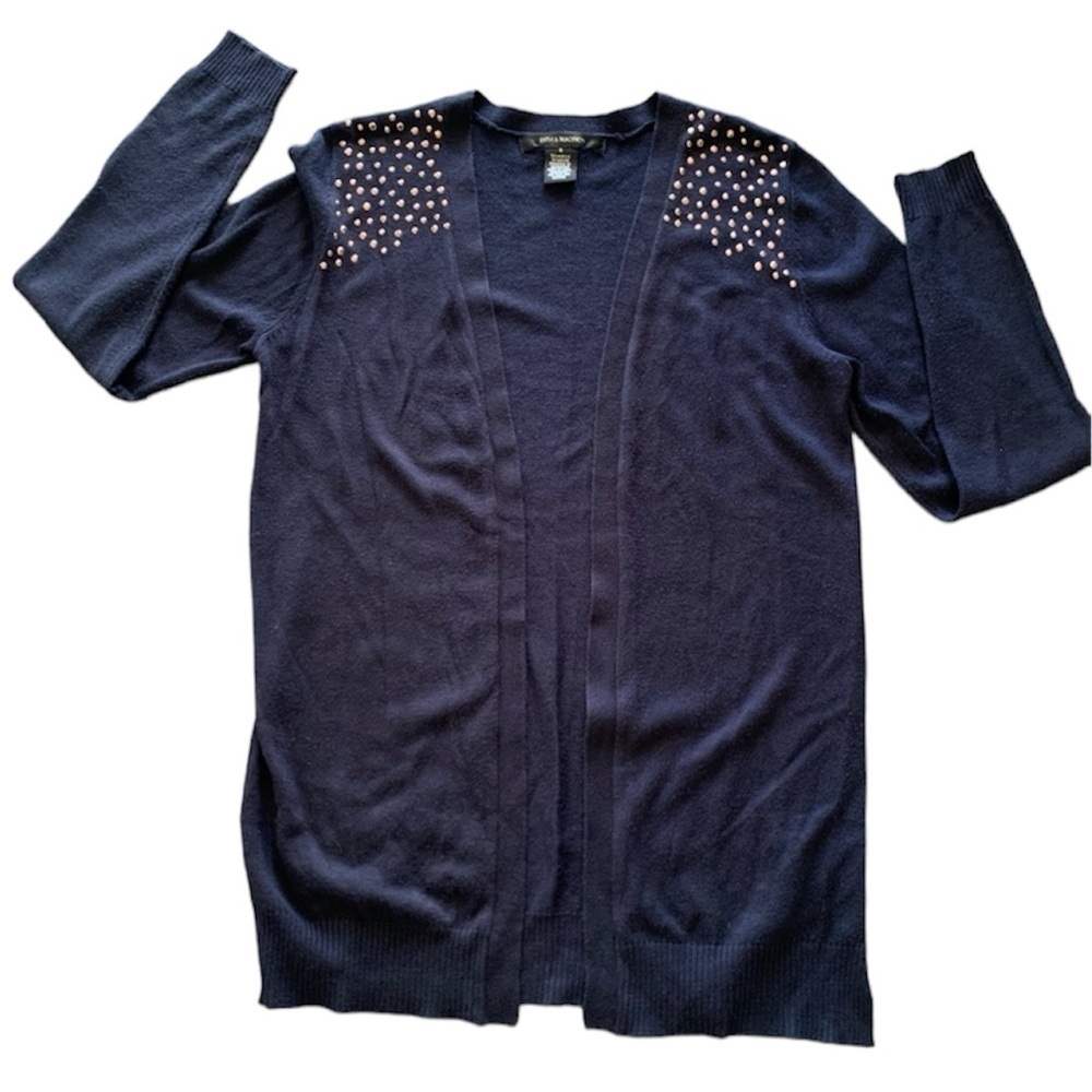 Blue studded cozy soft Lagen look cardigan, career work sweater Small